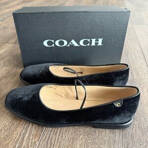 Coach Emilia Mary Jane Black Velvet Flat NWT